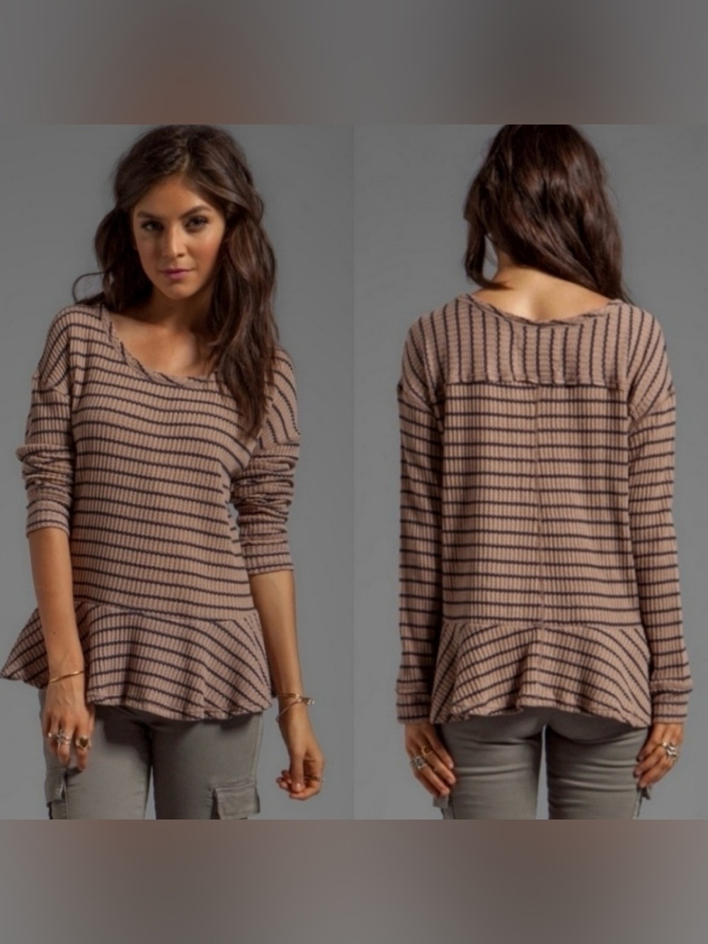 We The Free by Free People Auntie Em Waffle Knit Peplum Blouse